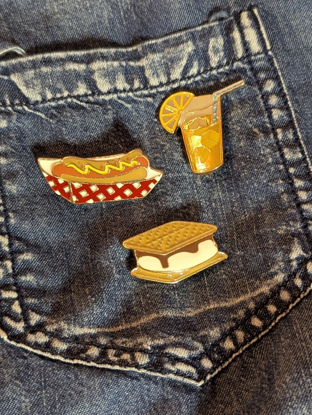 Hot dog, s'mores, and lemonade BROOCHES/PINS - full SET of 3 + FREE GIFT